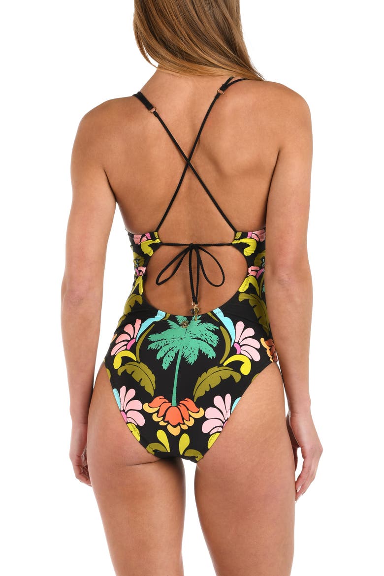 Mirage Plunge One-Piece Swimsuit, Alternate, color, BLACK MULTI