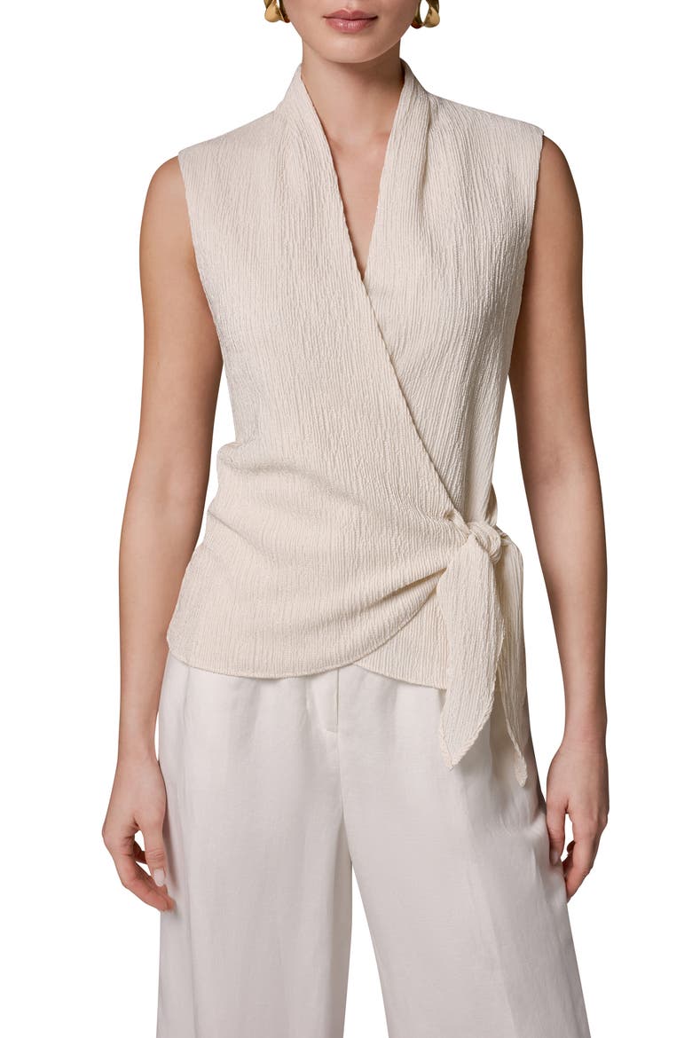 Crinkle Sleeveless Faux Wrap Top, Main, color, CREAM