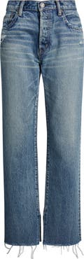 MOUSSY VINTAGE Foster Distressed Raw Hem Straight Leg Jeans