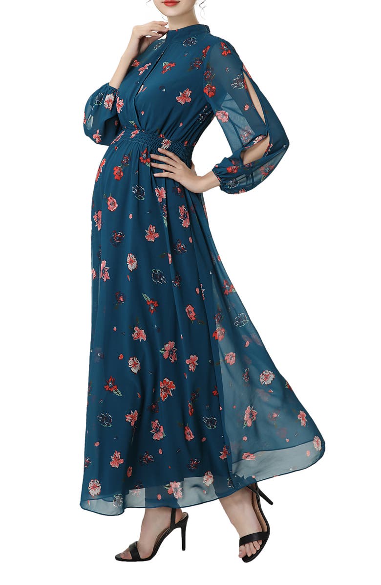 Kimi and Kai Floral Print Long Sleeve Maternity Maxi Dress, Alternate, color, 