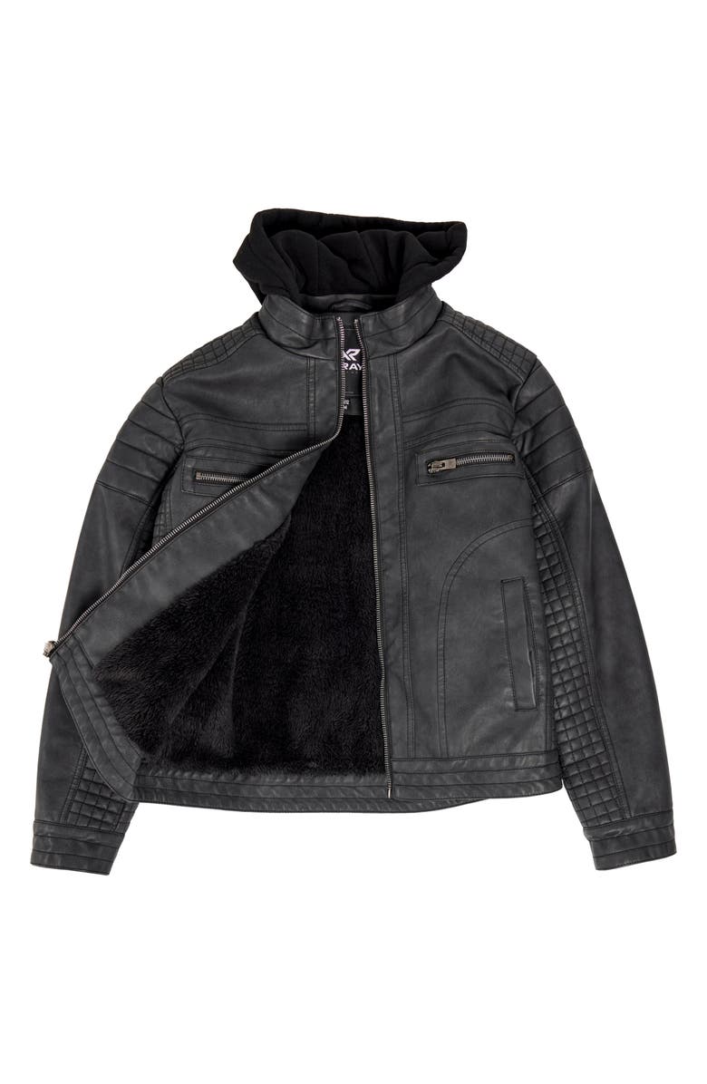 XRAY Kids' Hooded Faux Leather Moto Jacket, Alternate, color, Steel
