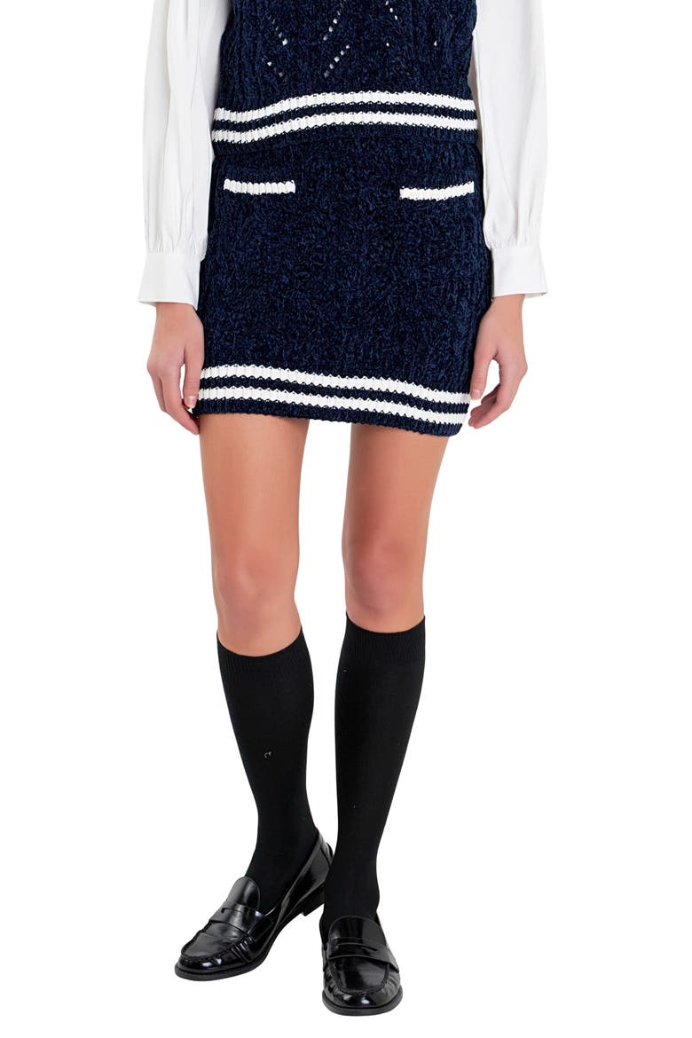 Chenille Miniskirt, Main, color, NAVY/ WHITE