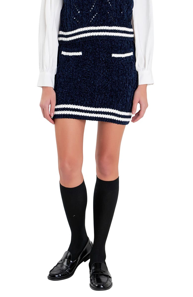 English Factory Chenille Miniskirt, Main, color, Navy/ White