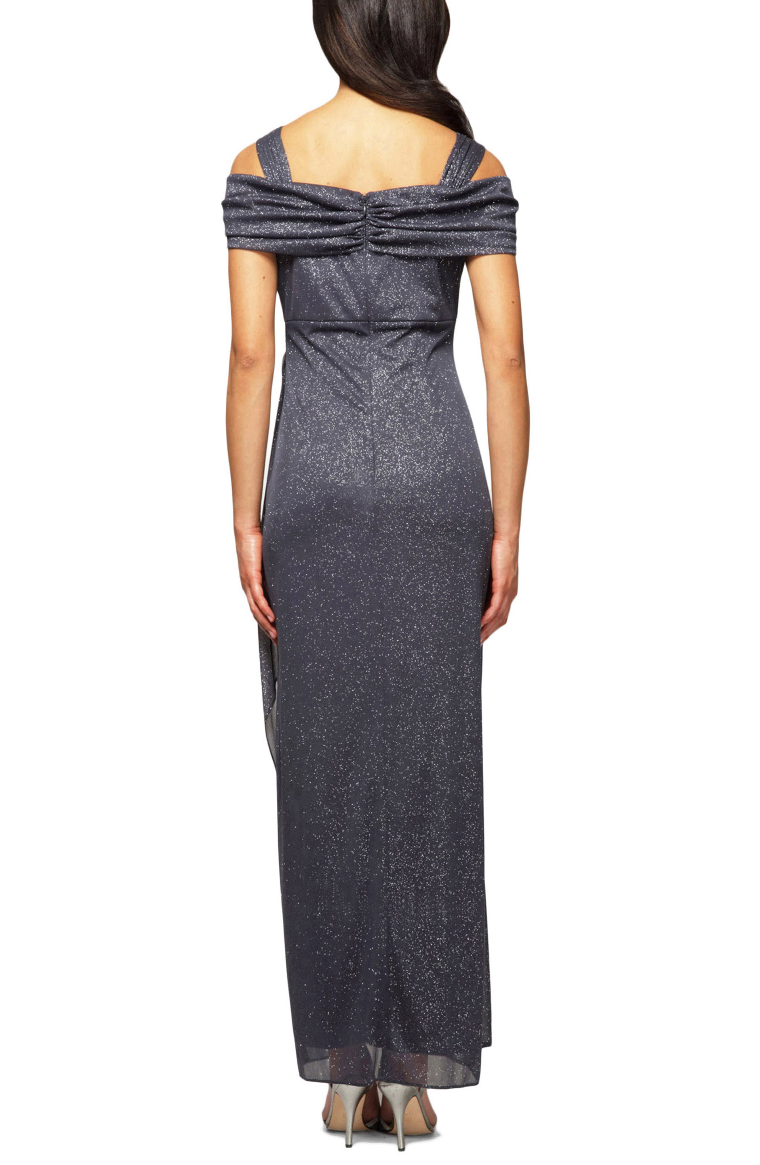 Cold Shoulder Ruffle Glitter Chiffon Gown - image 4