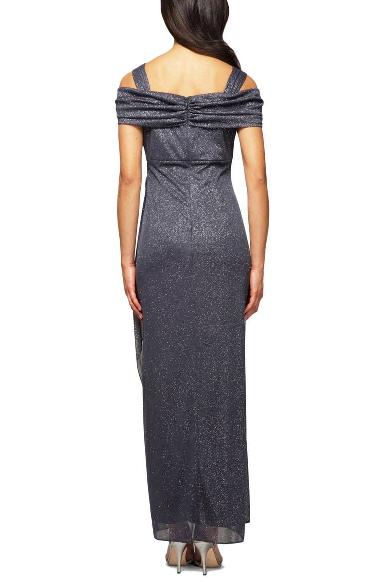 Cold Shoulder Ruffle Glitter Chiffon Gown, Alternate, color, SMOKE