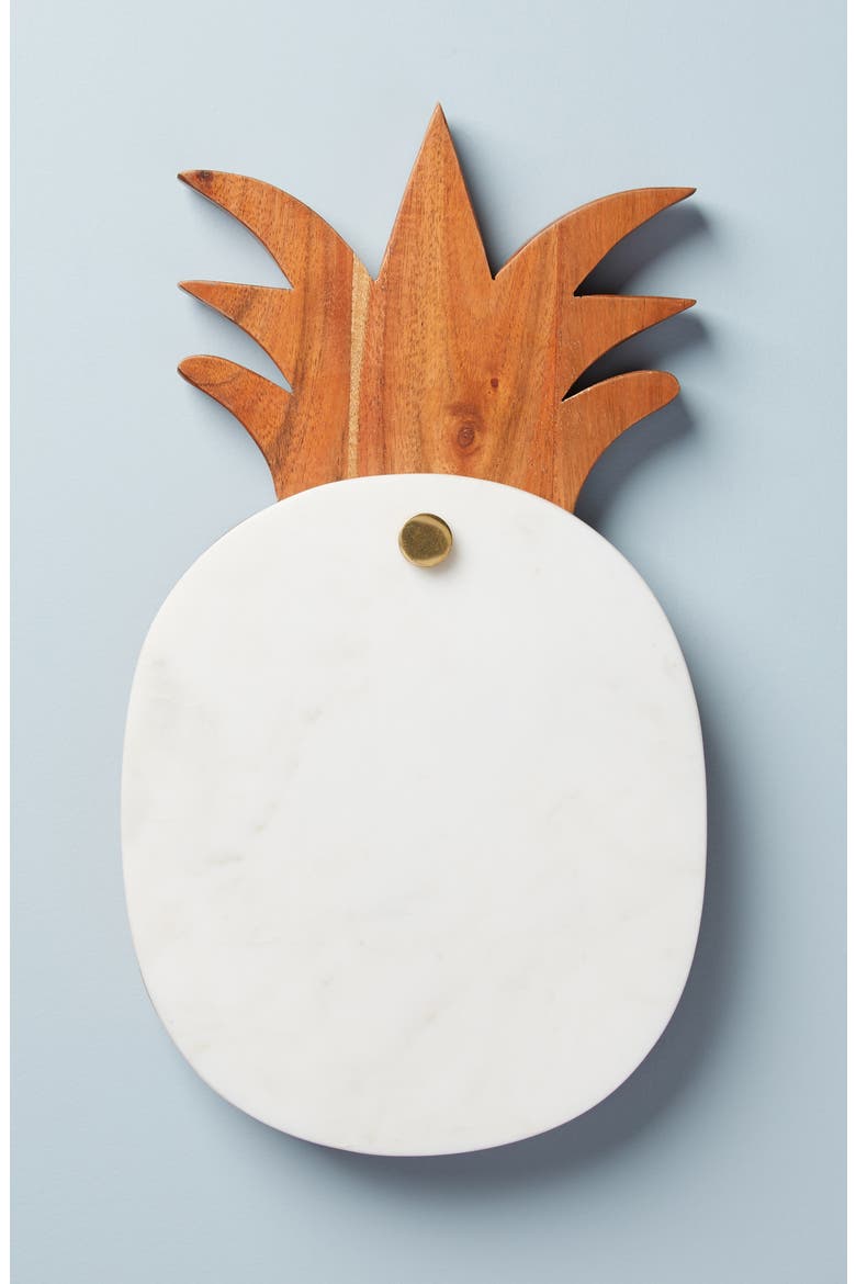 Anthropologie Marble Pineapple Cheeseboard & Set of 3 Cheese Knives, Alternate, color, WHITE