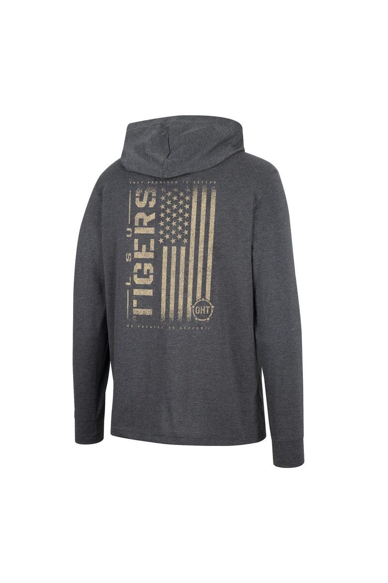 Men's Colosseum Heather Black LSU Tigers Team OHT Military Appreciation Long Sleeve Hoodie T-Shirt, Alternate, color, Black
