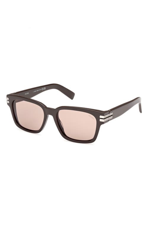 Zegna 55mm Polarized Rectangular Sunglasses In Brown