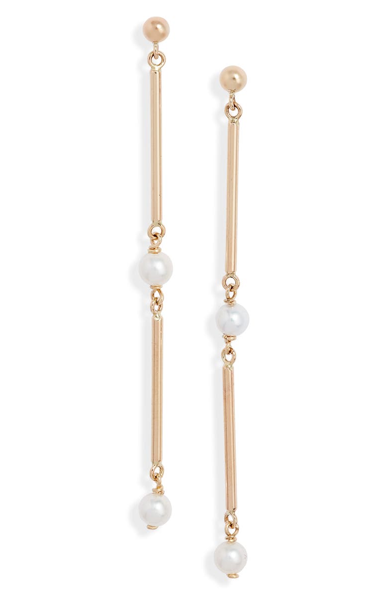 Poppy Finch Cultured Pearl Linear Drop Earrings, Main, color, 