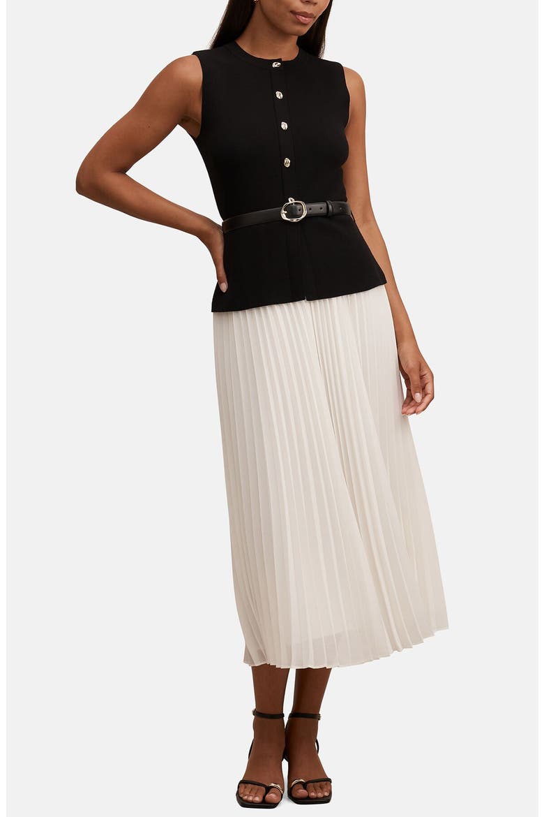 Loiusa Belted Sleeveless Mixed Media Maxi Dress, Main, color, MONO