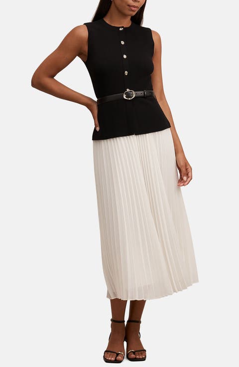 Loiusa Belted Sleeveless Mixed Media Maxi Dress