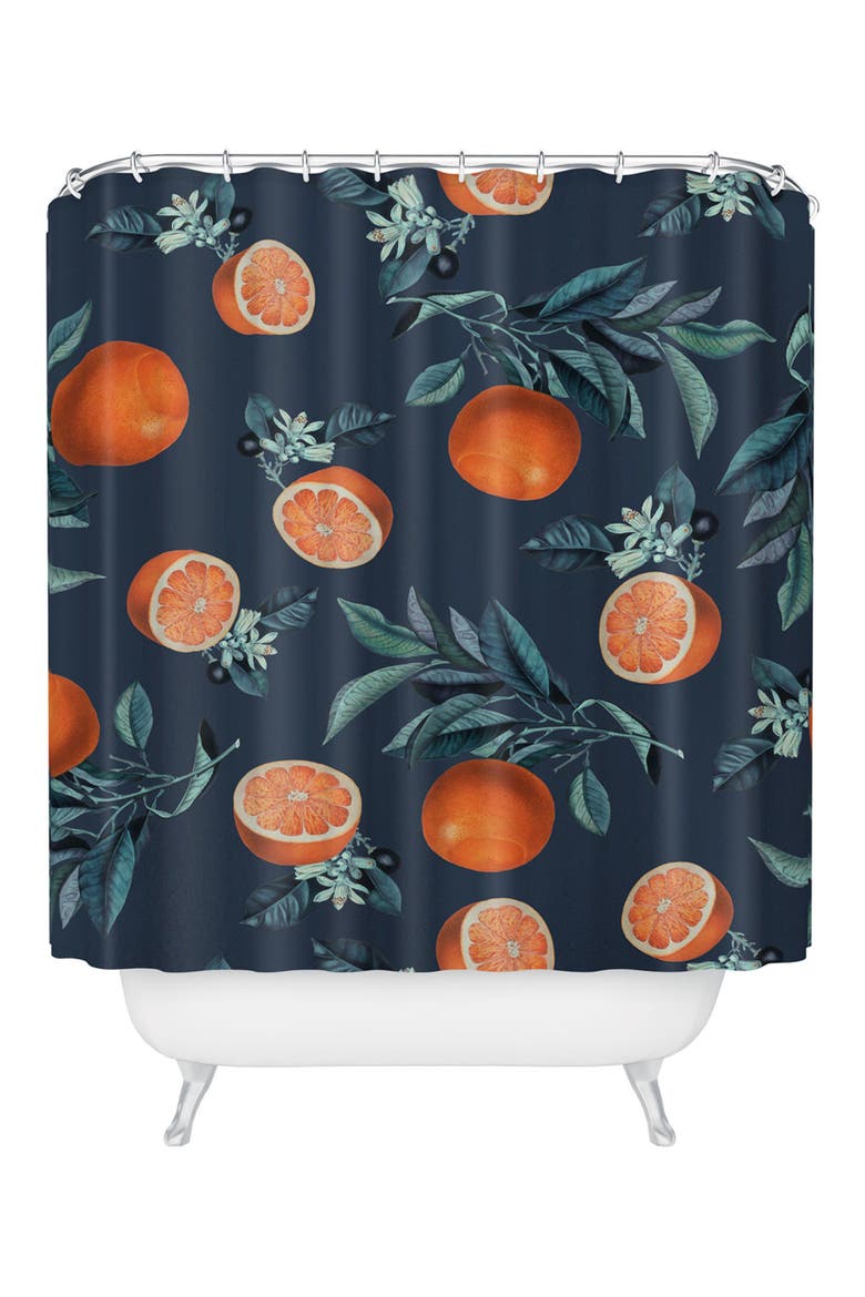 Lemon & Leaf Print VI Shower Curtain, Main, color, ORANGE