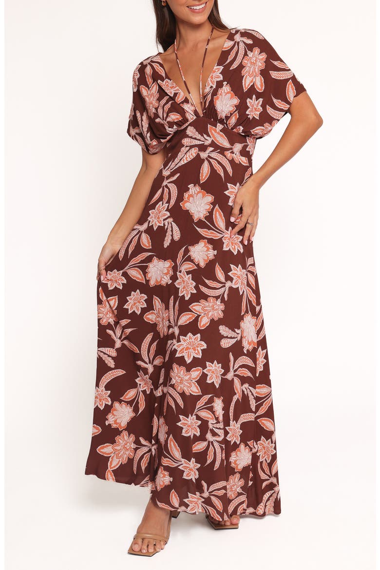 Yolande Plunge Maxi Dress, Main, color, ORANGE FLORAL