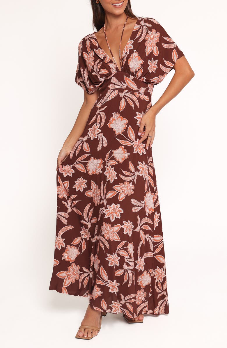 Petal & Pup Yolande Plunge Maxi Dress, Main, color, Orange Floral