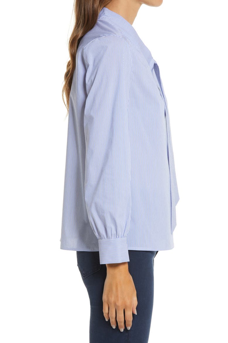 Tie Neck Blouse, Alternate, color, BLUE SMOKE/WHITE
