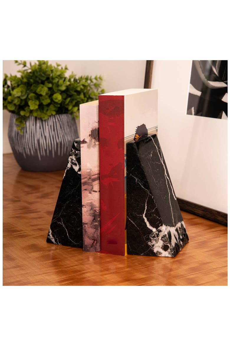 Black Zebra Marble Wedge Bookends, Alternate, color, BLACK ZEBRA MARBLE