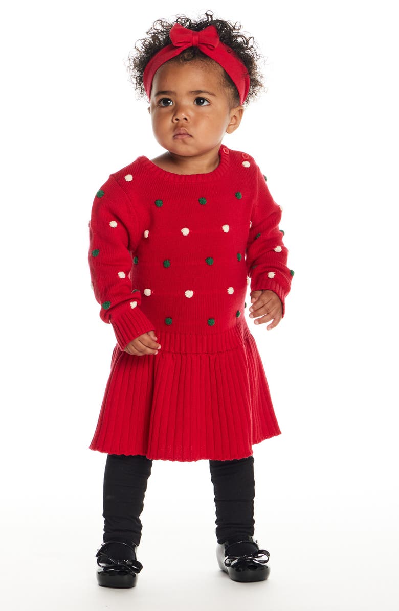 Andy & Evan Holiday Bubble Accent Cotton Sweater Dress, Alternate, color, Red Bubble