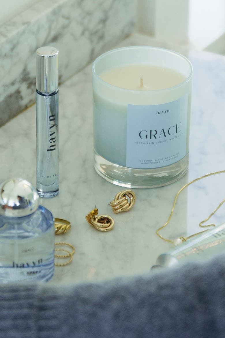 Grace (Fresh Rain, Pear, White Lily) EU Allergen-Free Candle, Alternate, color, 8 oz