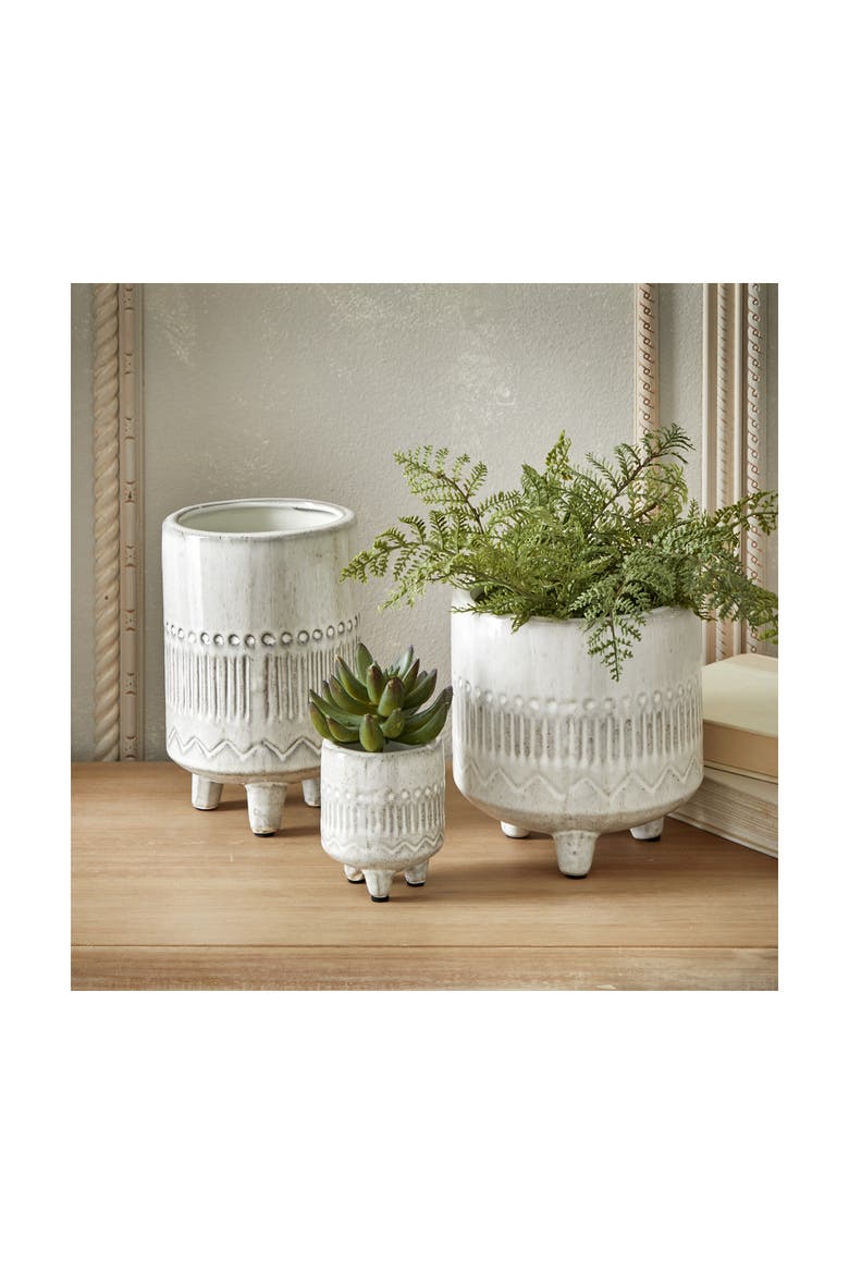 Olema Carved Grey Glazed Terracotta Planter Decorative Use, Alternate, color, White