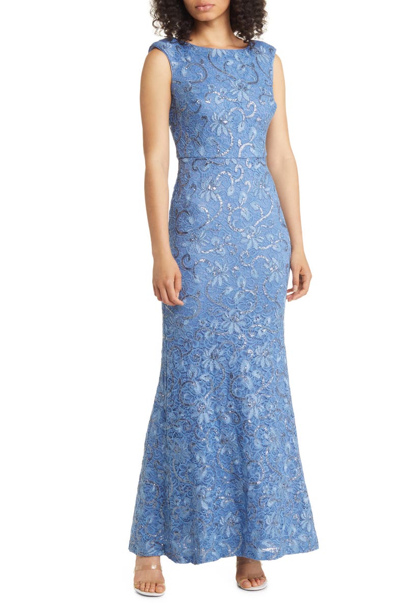 Vince Camuto Sequin Cap Sleeve Lace Gown, Main, color,