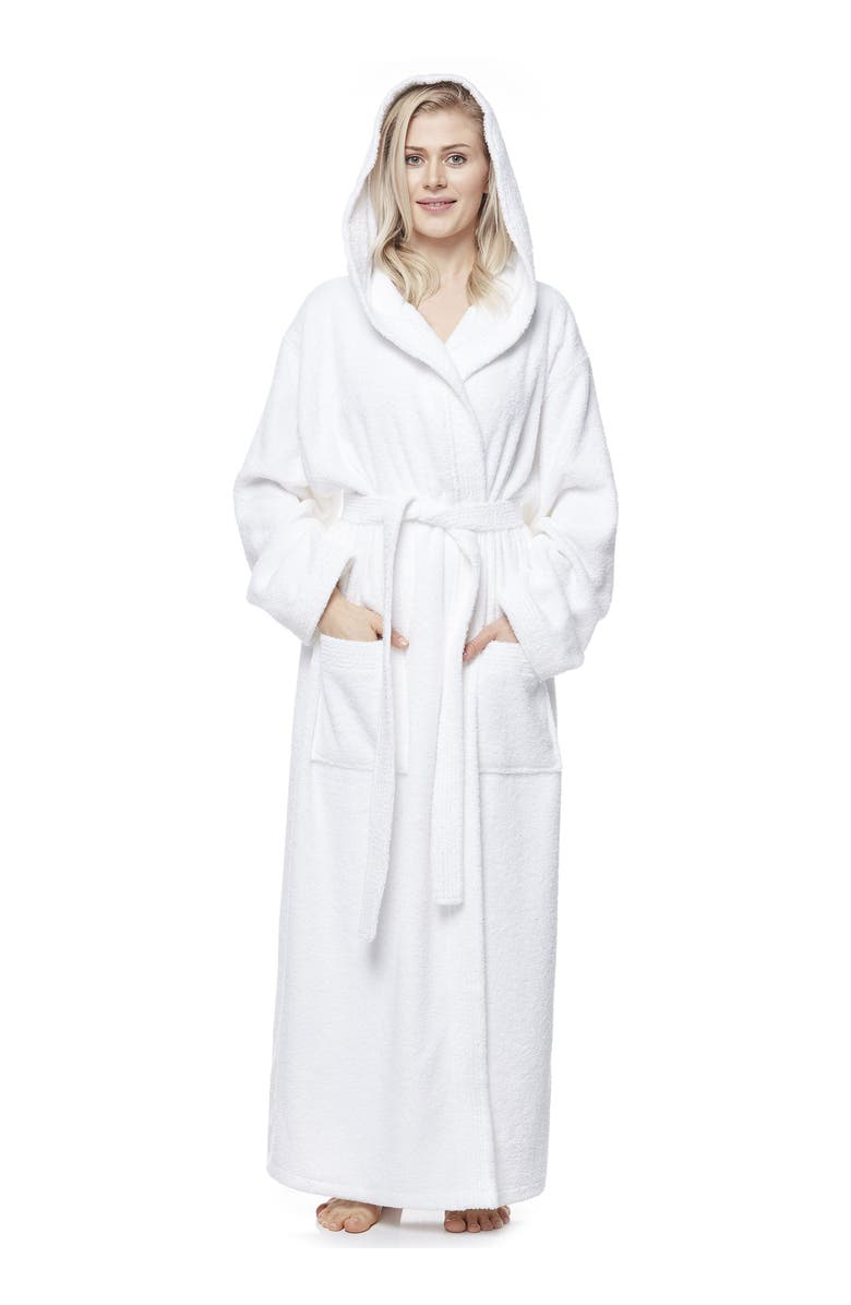 ARUS Pacifica Women's Cotton Full Length Hooded Bathrobe, Main, color, White
