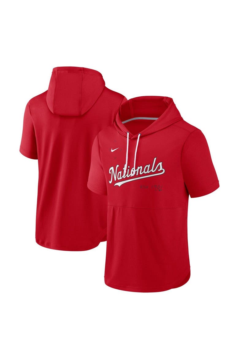 Men's Nike Red Washington Nationals Springer Short Sleeve Team Pullover Hoodie, Main, color, Red