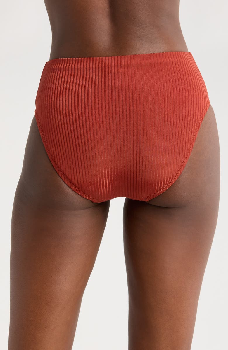Robin Piccone Angela High Waist Rib Bikini Bottoms, Alternate, color, Spice