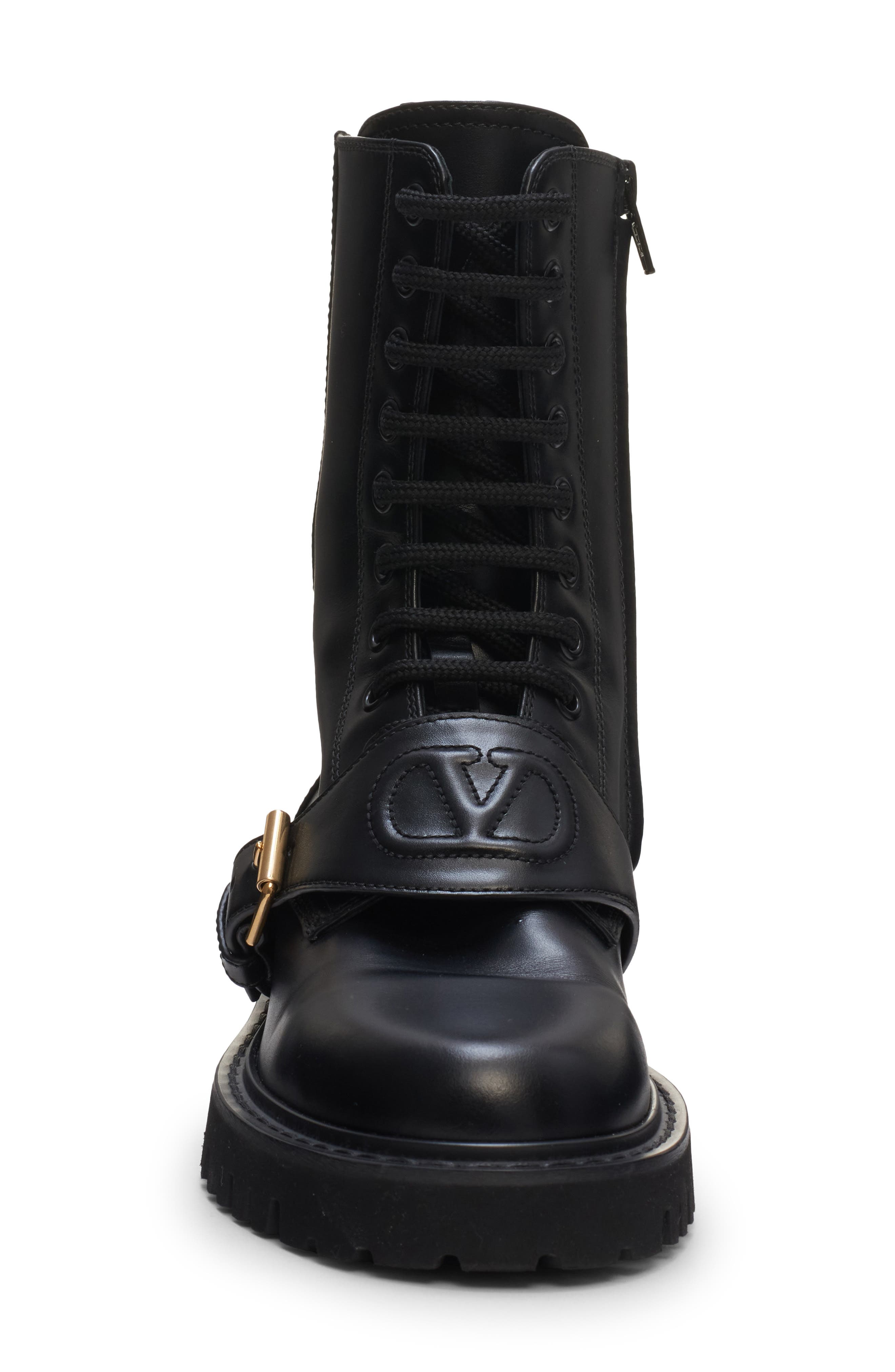 VLOGO Leather Combat Boot, Alternate, color, BLACK