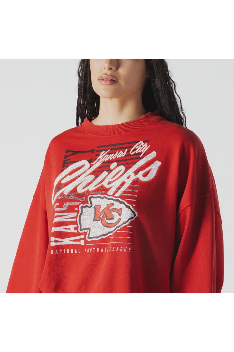 Women's New Era Red Kansas City Chiefs Oversized Throwback Mineral Wash Crew Neck Sweatshirt, Alternate, color, Red