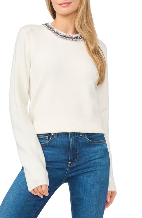 Rhinestone Neckline Sweater