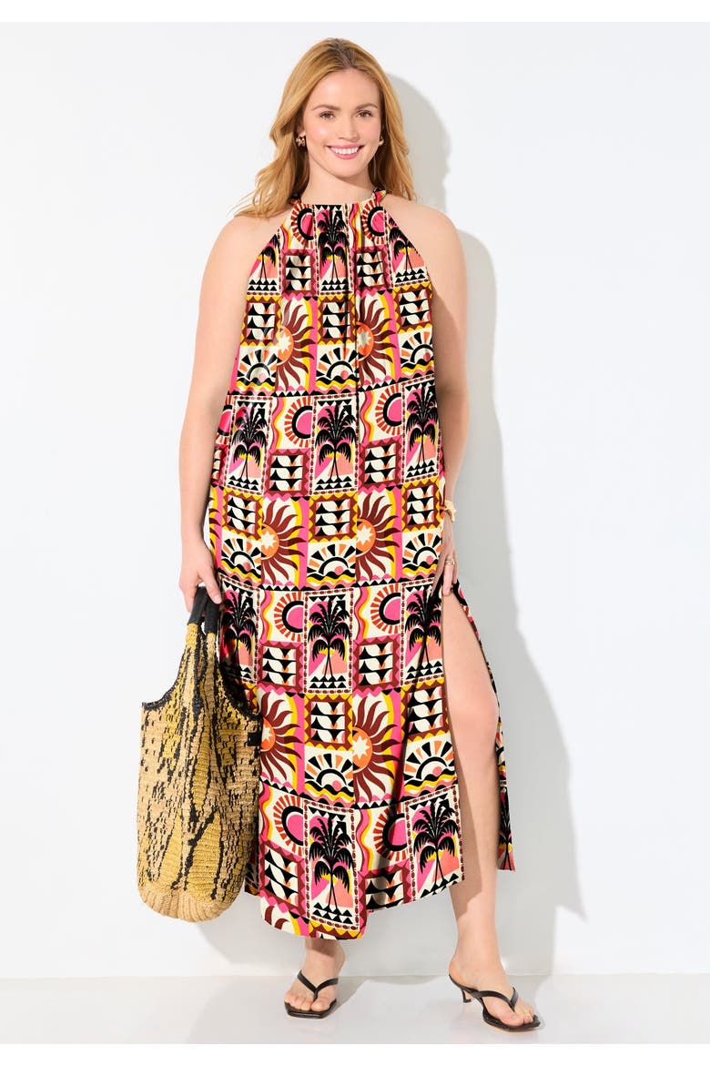 Cotton High Neck Maxi Dress Cover Up, Alternate, color, Vita Boho Palms