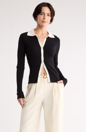 Nordstrom Rack Raglan Polo Cardigan In Black