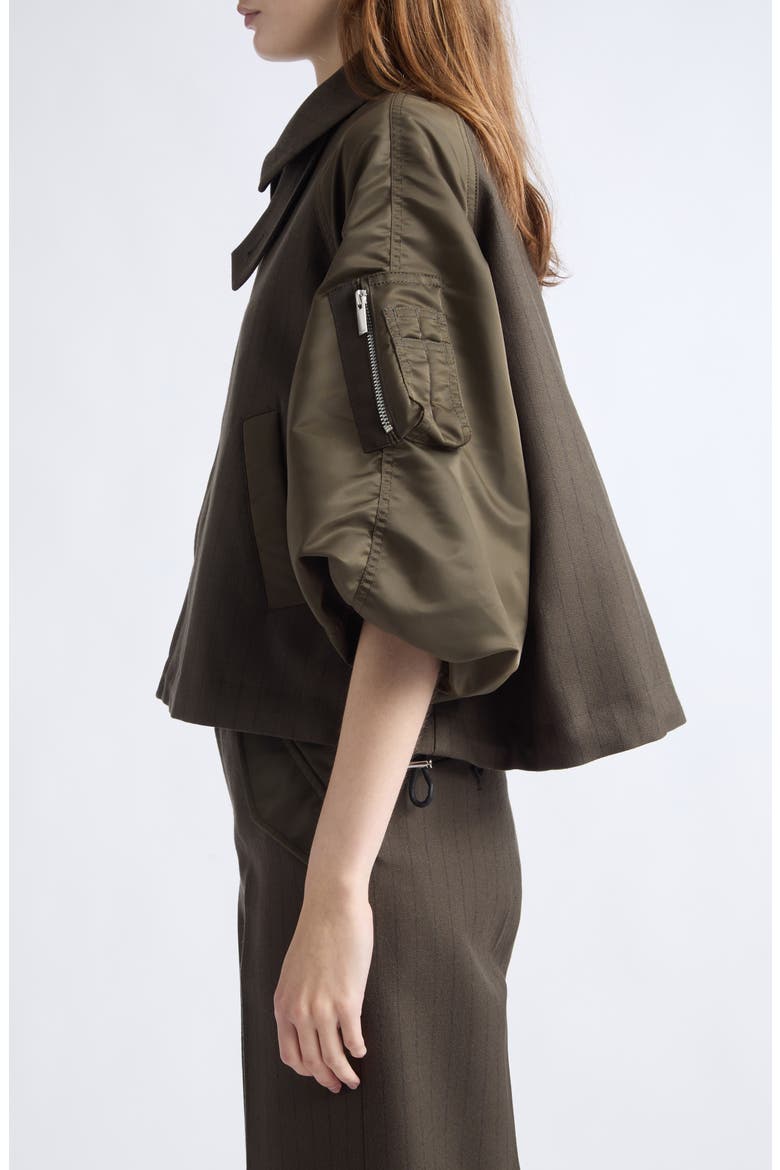 Chalk Stripe & Nylon Mixed Media Jacket (Nordstrom Exclusive), Alternate, color, DARK KHAKI