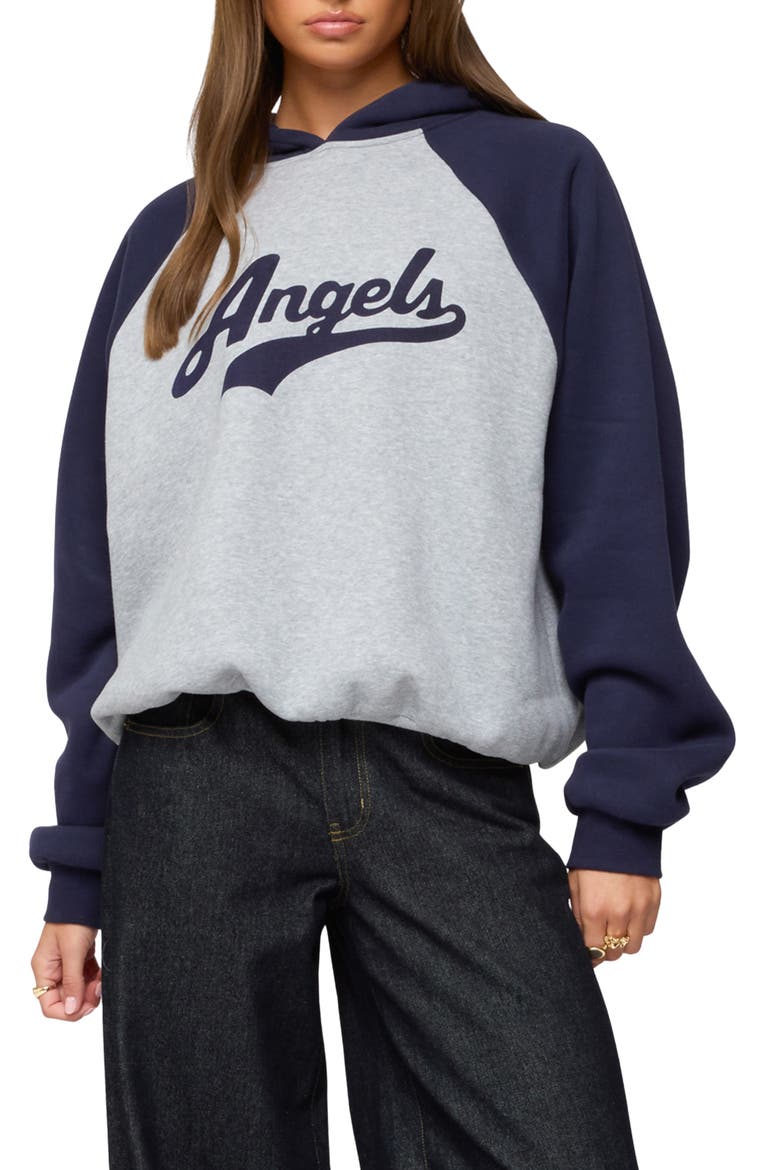 Angels Oversize Raglan Hoodie, Alternate, color, GRAY-MELANGE-AND-NAVY