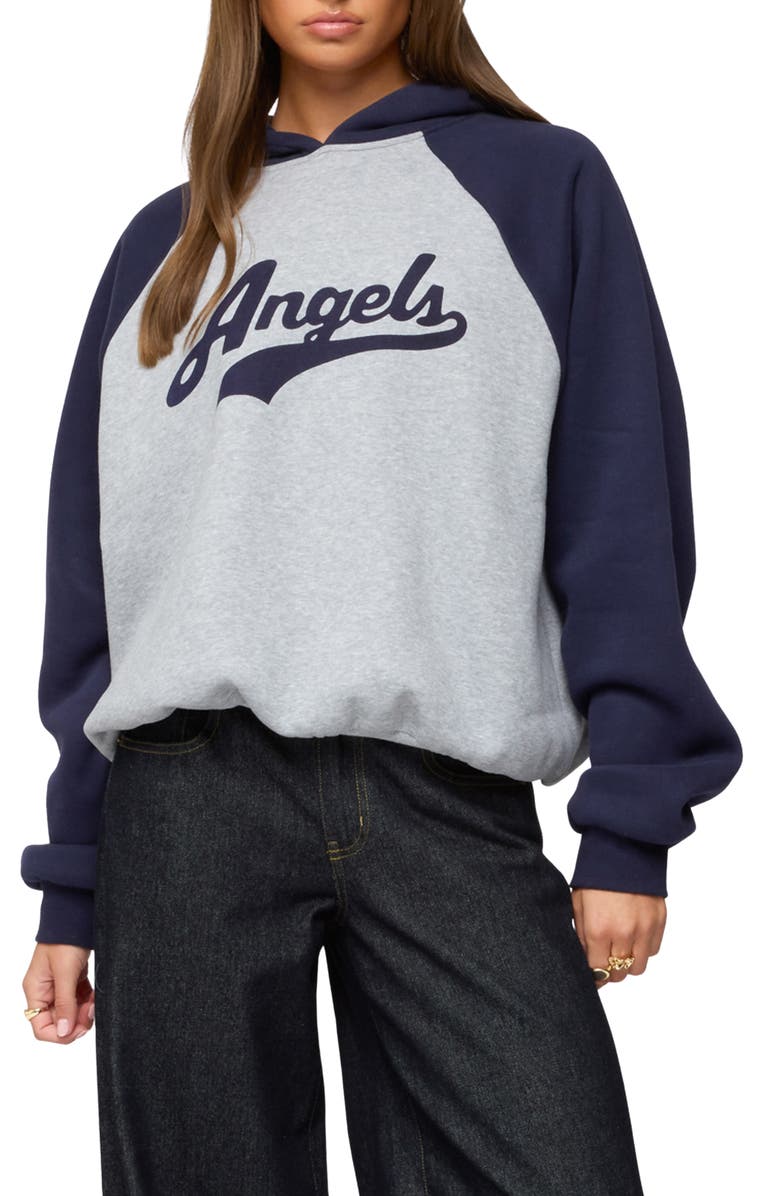 EDIKTED Angels Oversize Raglan Hoodie, Alternate, color, Gray-Melange-And-Navy