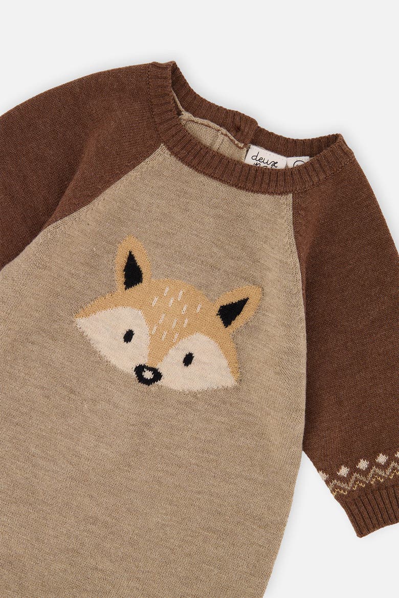 Knitted Intarsia Fox Fair Isle Romper, Alternate, color, Brown Cinnamon