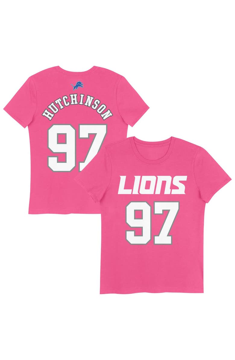 Nike Girls Youth Aidan Hutchinson Pink Detroit Lions Player Name & Number T-Shirt, Main, color, Pink