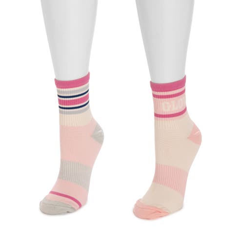 Muk Luks Nylon Quarter Crew Compression Socks 2 Pair Pack In Multi