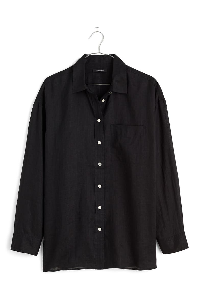 The Oversized Ramie Button-Up Shirt, Alternate, color, TRUE BLACK