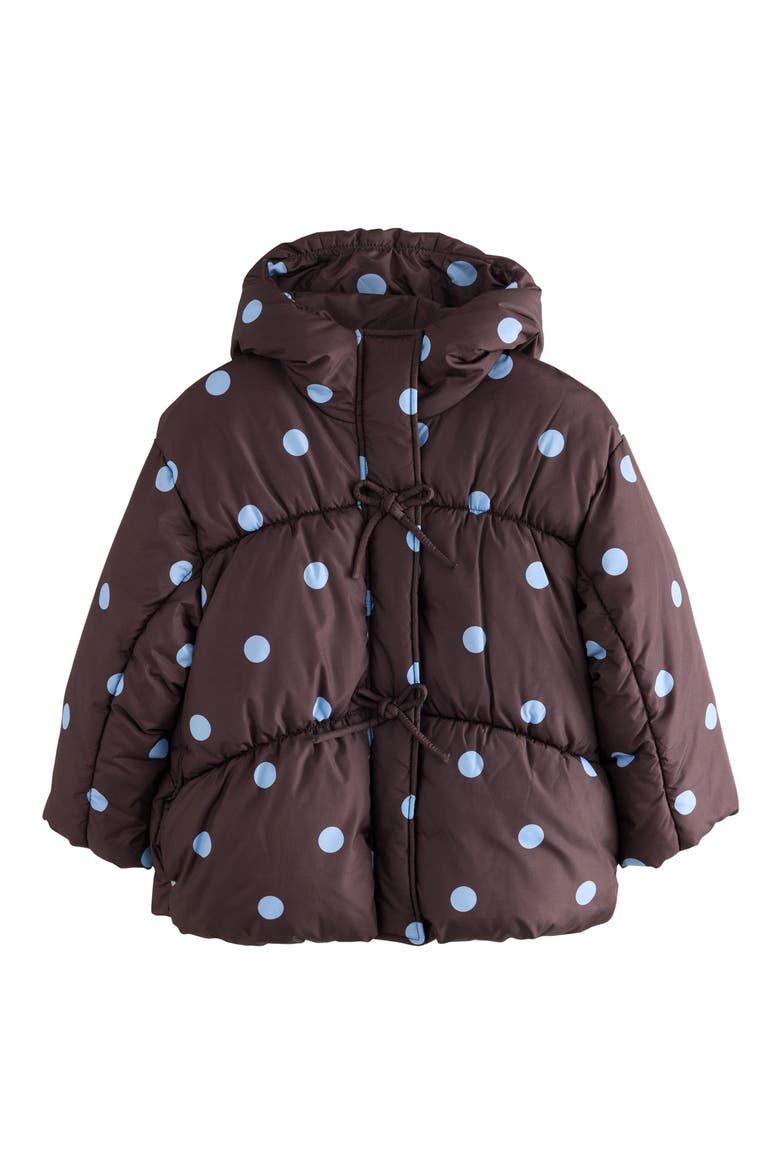 Kids' Polka Dot Puffer Coat, Main, color, BROWN
