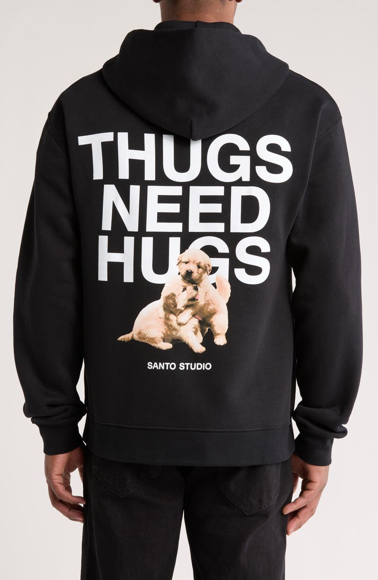 SANTO STUDIO Thugs Need Hugs Zip Hoodie, Alternate, color, Black
