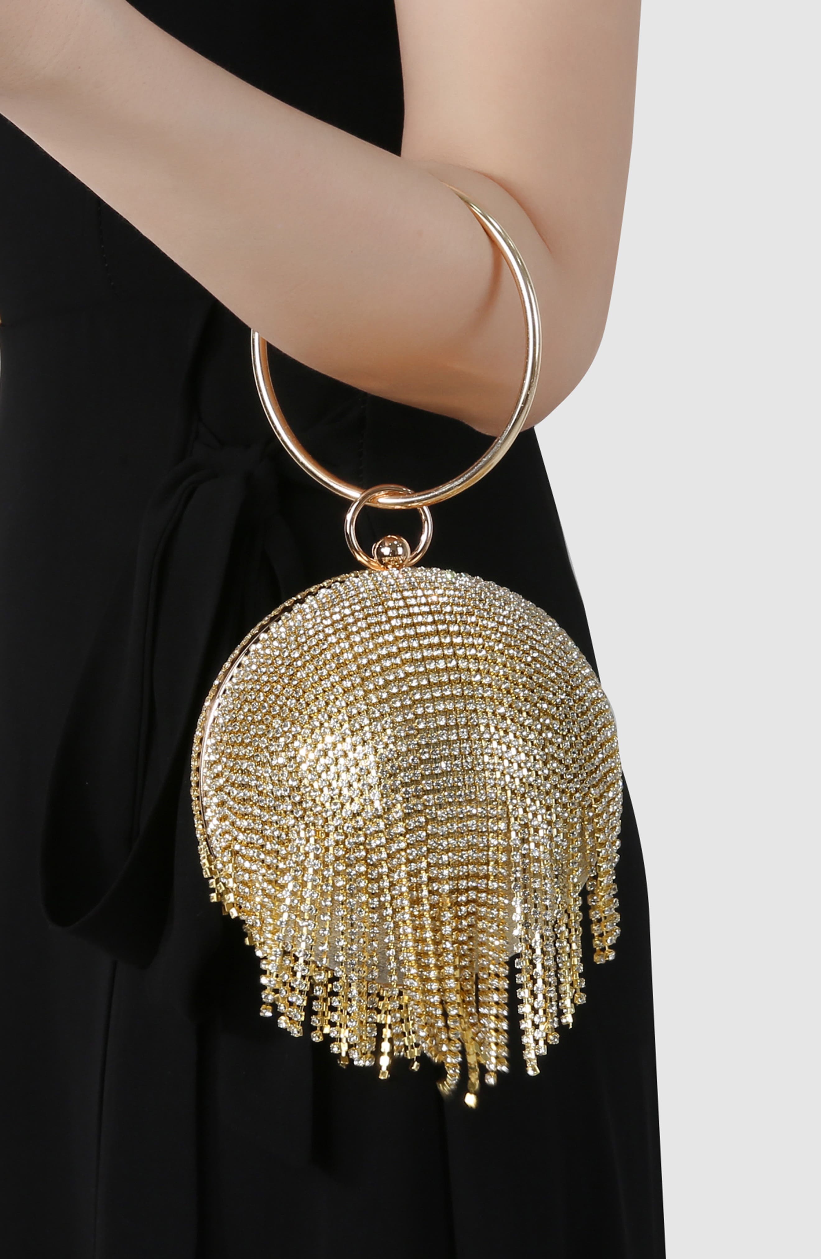 Tear Drop Fringe Rhinestone Clutch, Alternate, color, GOLD