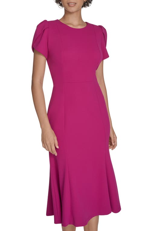 Calvin Klein Tulip Sleeve Crepe A-line Midi Dress In Purple