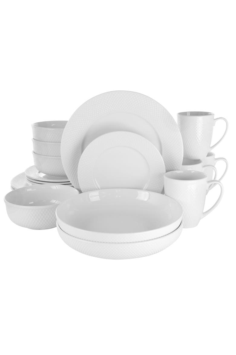 Maisy 18 Piece Round Porcelain Dinnerware Set, Main, color, White