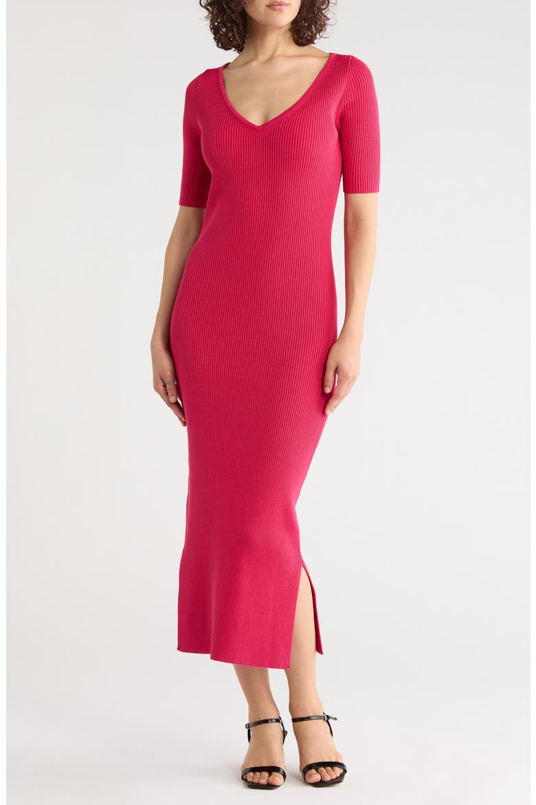 Ribbed Midi Dress, Main, color, MED PNK