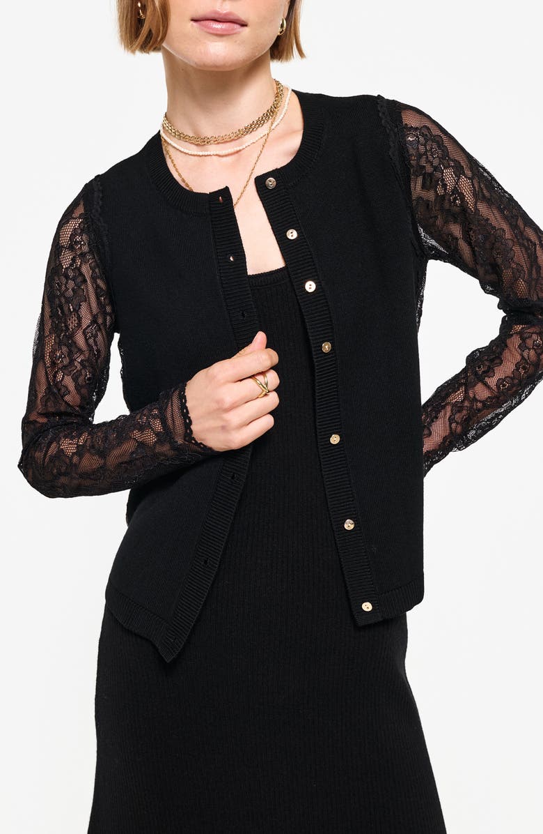 CAMI NYC Frederica Lace Sleeve Cardigan, Main, color, 