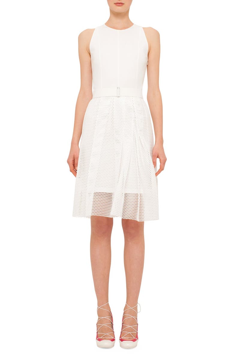 Akris punto Mesh Overlay Keyhole Back Sheath Dress, Alternate, color, 