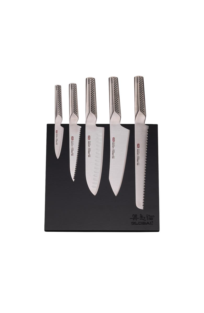 GLOBAL Bitoku Ukon Essentials 6 Piece Knife Set with Magnetic Block, Alternate, color, Rubberwood