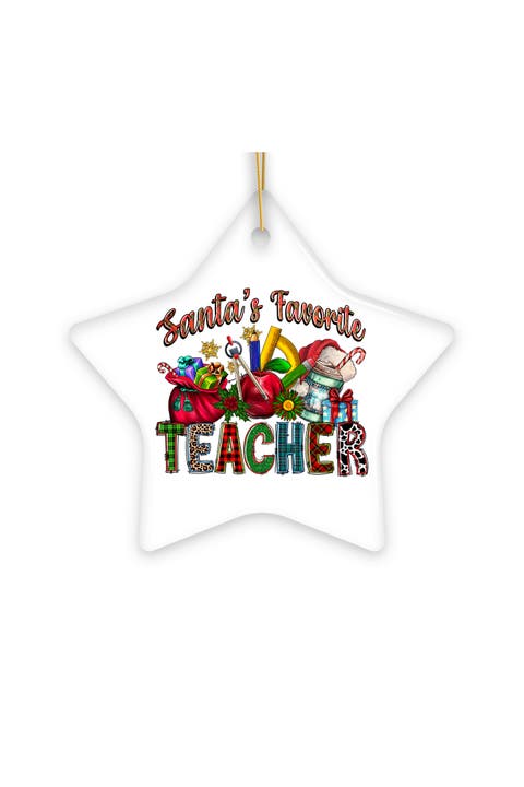 Santas Favorite Teacher Holiday Star Ceramic Ornament