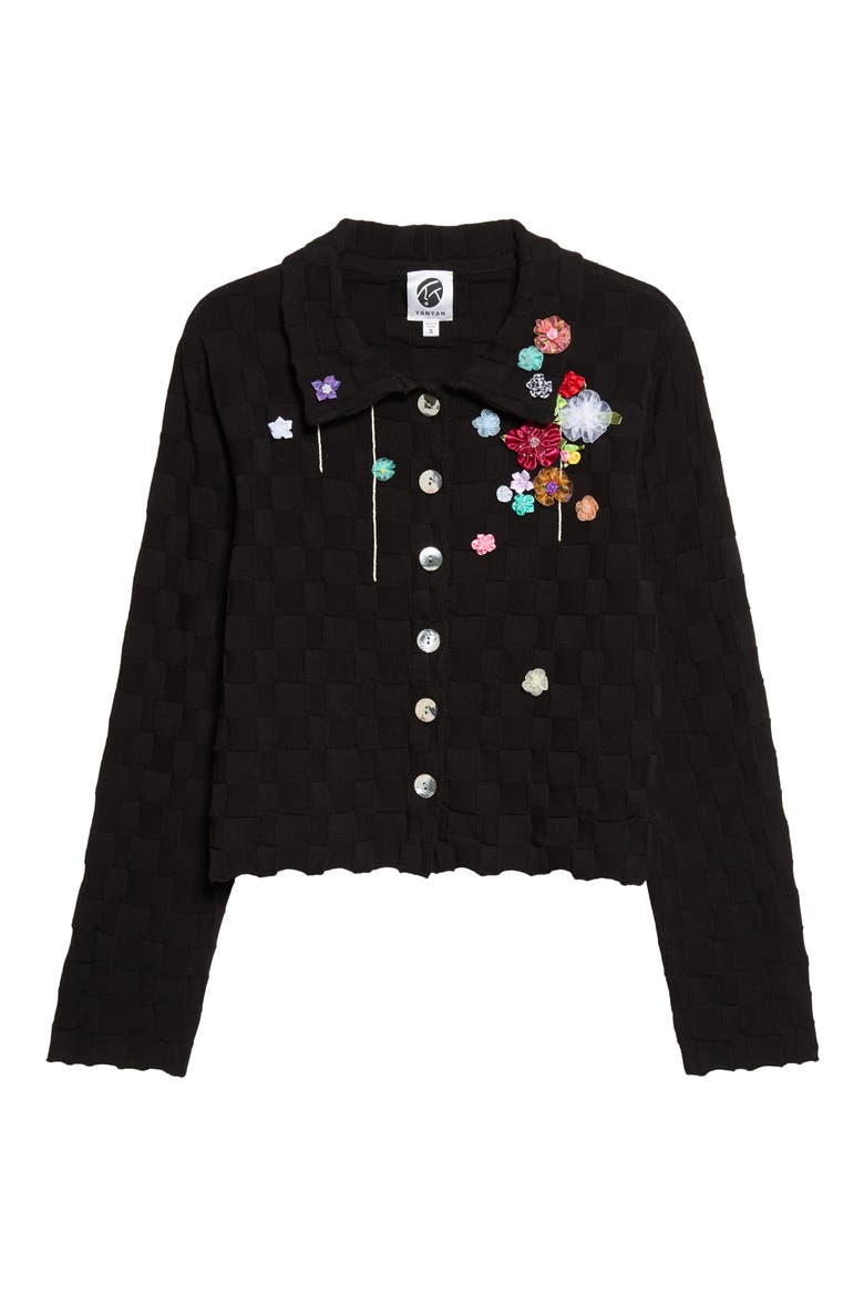 Floral Check Organic Cotton Shrunken Jacket, Main, color, BLACK